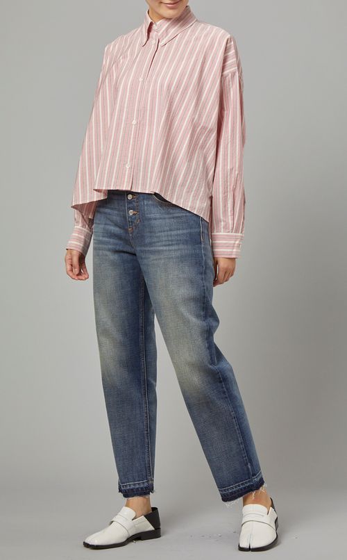 コットンストライプクロップドシャツ