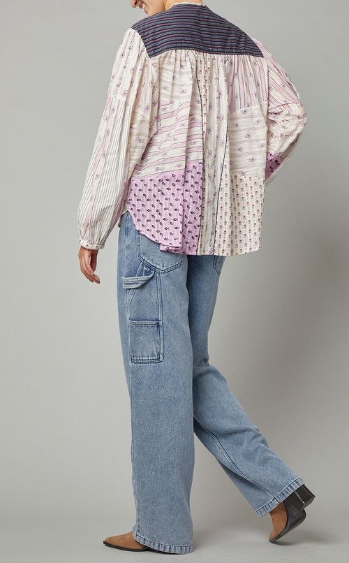 パッチワーク切替スモックブラウス