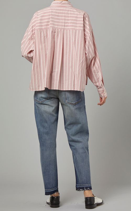 コットンストライプクロップドシャツ