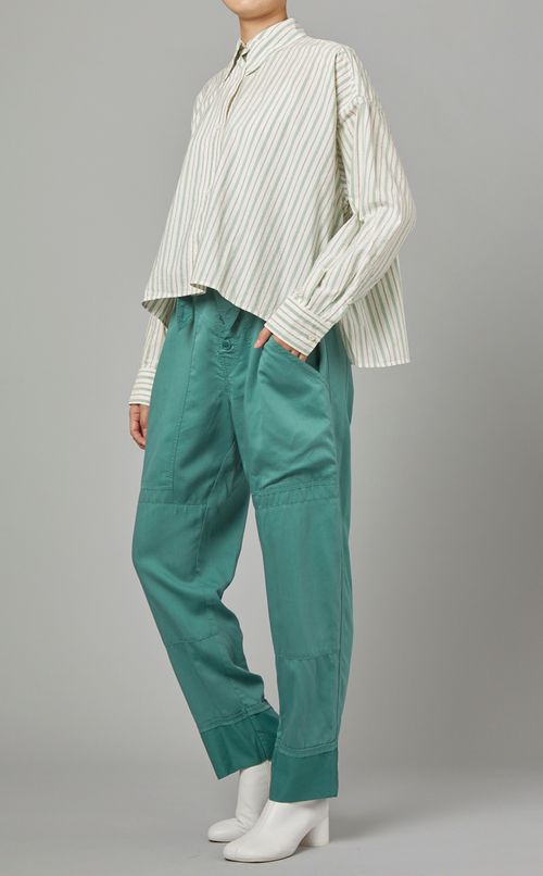 コットンストライプクロップドシャツ