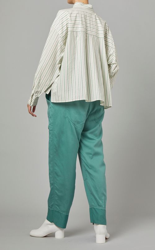 コットンストライプクロップドシャツ