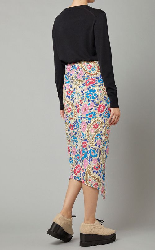 プリントセンタードレープミディスカート