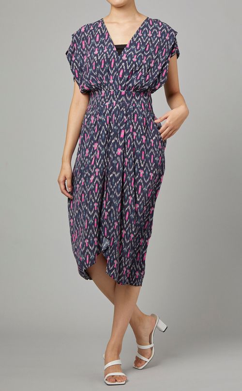 プリントVネックワンピース