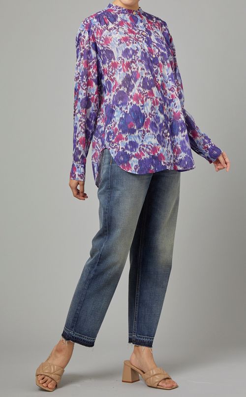 スタンドカラープリントブラウス