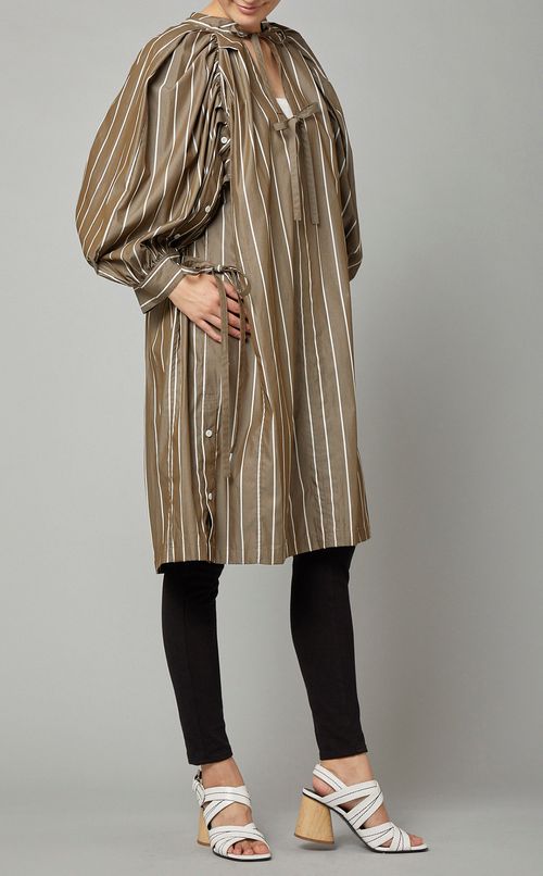 Vネックスストライプシャツワンピース