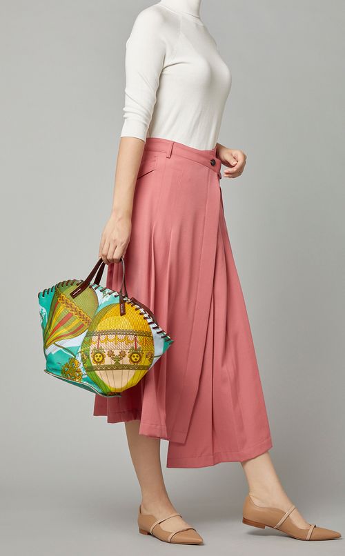 マルチプリント扇形ハンドバッグ