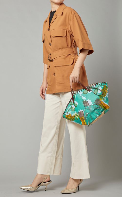 マルチプリント扇形ハンドバッグ