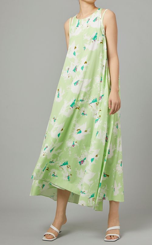 プリントダブルストラップロングワンピース