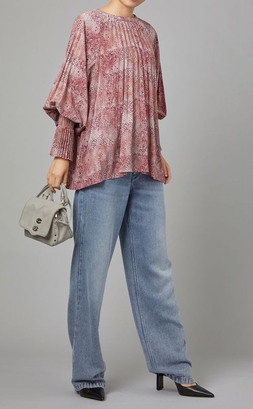 パイソンプリントフロントプリーツブラウス