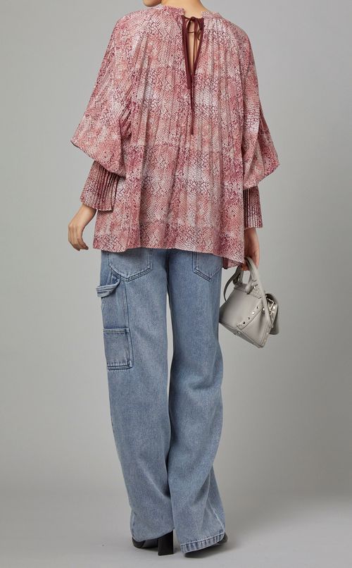 パイソンプリントフロントプリーツブラウス