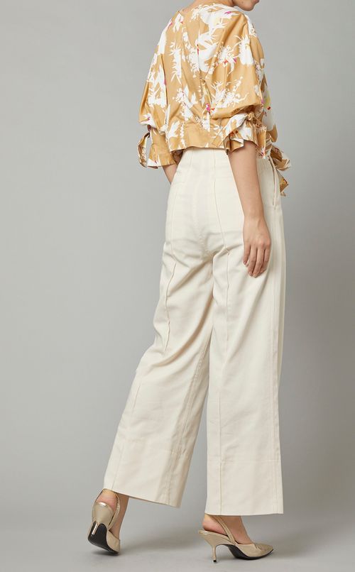 トロピカルプリントタイクロップドブラウス