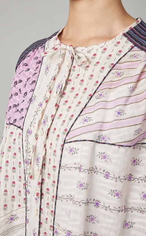 パッチワーク切替スモックブラウス