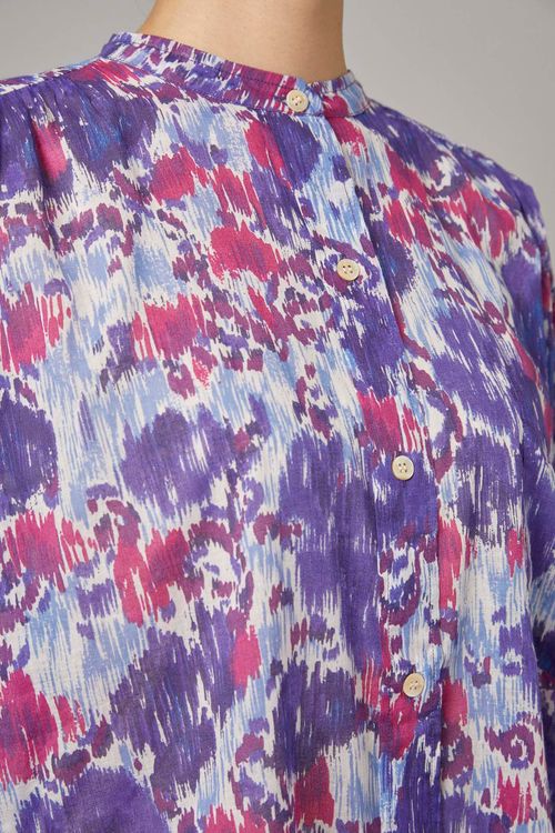 スタンドカラープリントブラウス