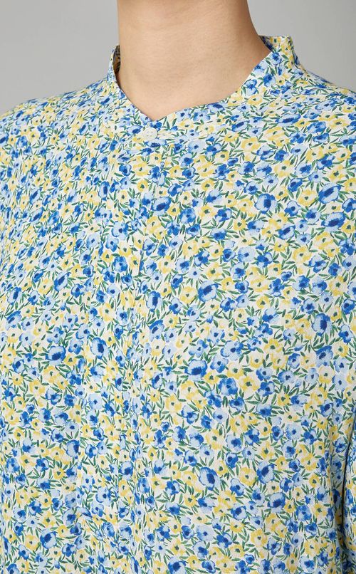 フラワープリントバンドカラーシャツ