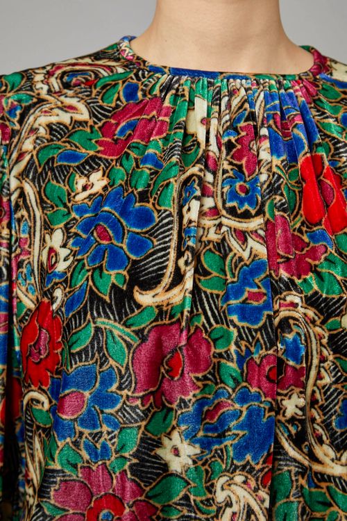 ペイズリープリントパフスリーブブラウス