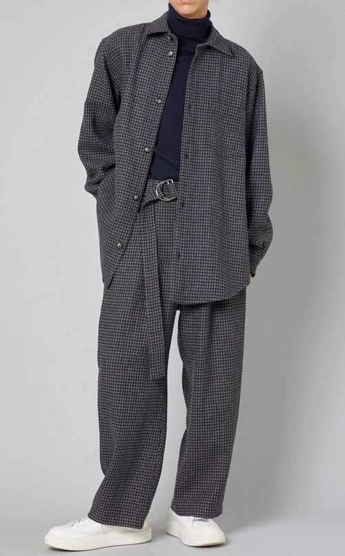 ベルテッドハウンドトゥースウールパンツ