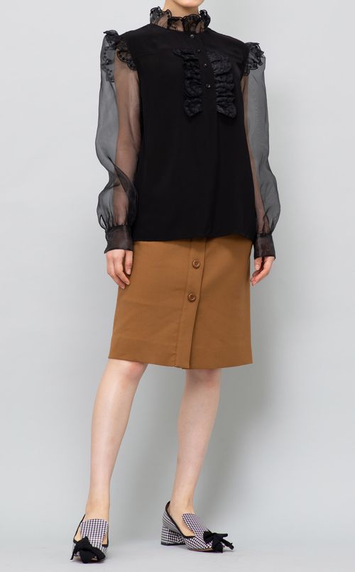 チュールスリーブフリルブラウス