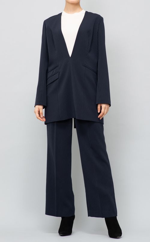 ストライプイージーケアフレアパンツ