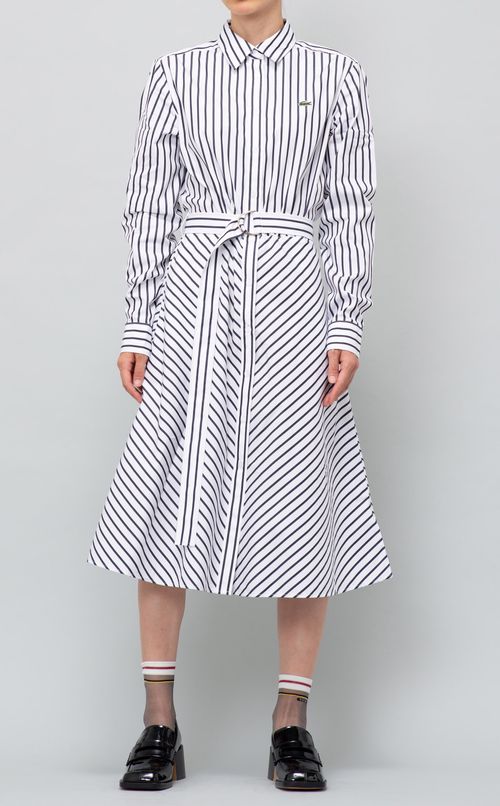 ベルト付ストライプシャツワンピース