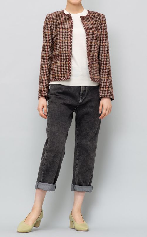 チェックツイードノーカラージャケット