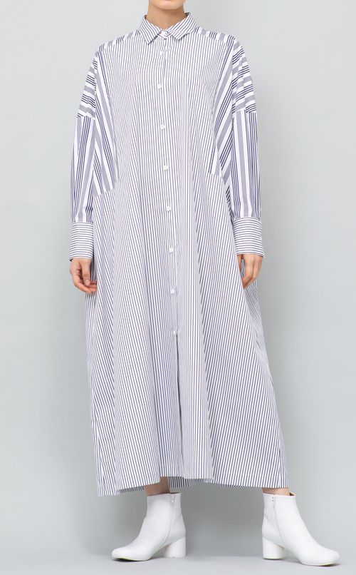 コットンストライプシャツワンピース