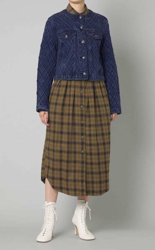 キルトデニムノーカラーブルゾン