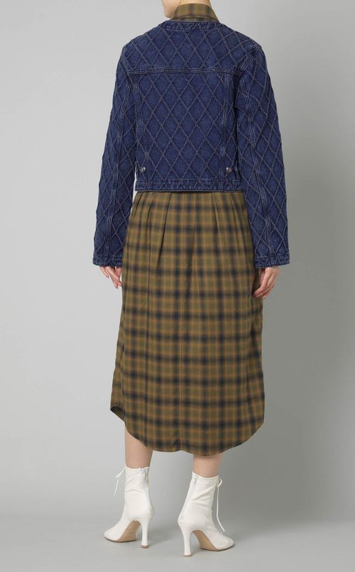 キルトデニムノーカラーブルゾン