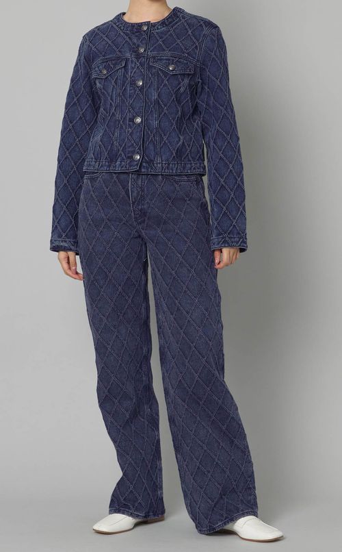 キルトデニムノーカラーブルゾン