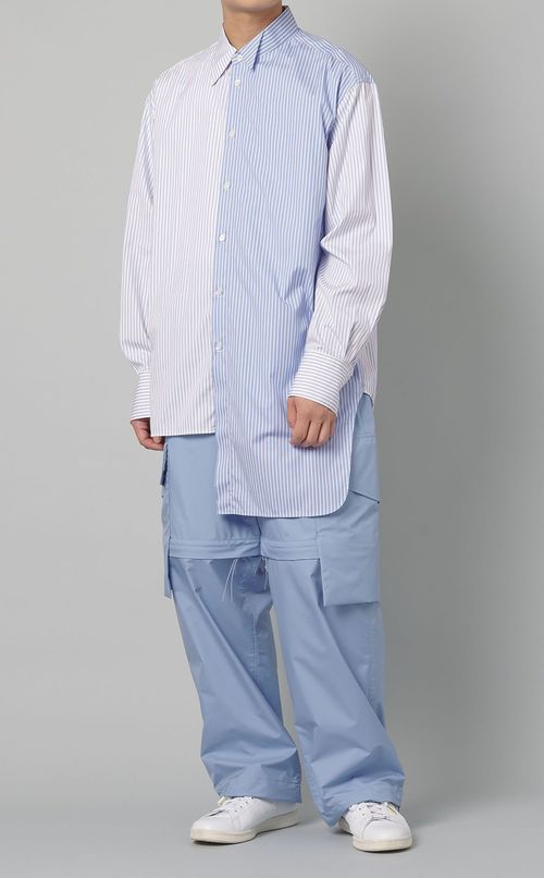 ストライプウイングカラー二重シャツ