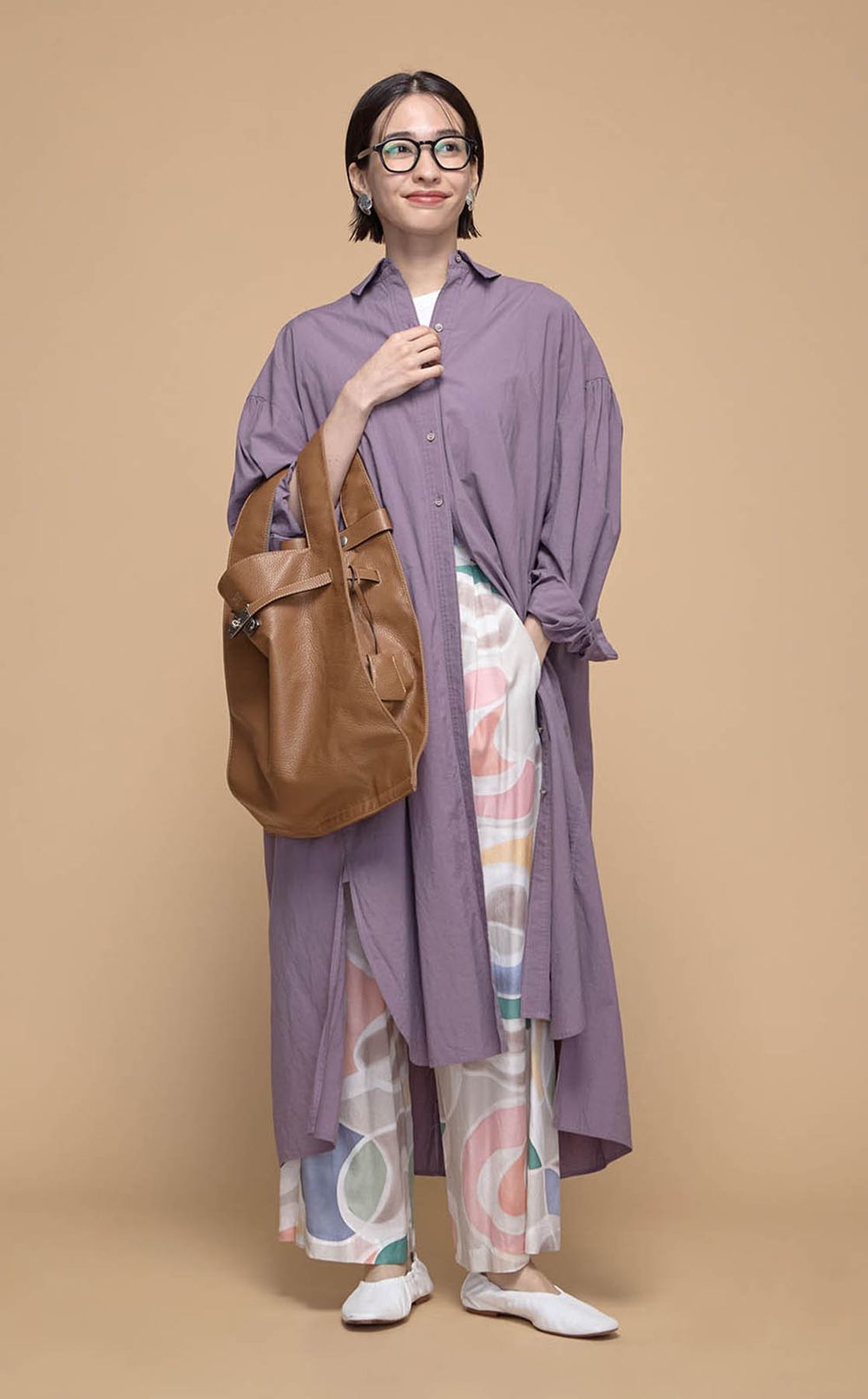 プリントタックセミワイドパンツ