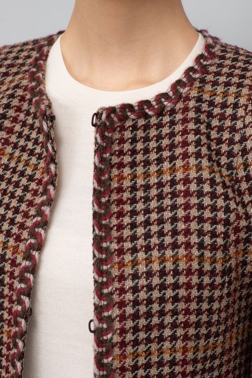 チェックツイードノーカラージャケット