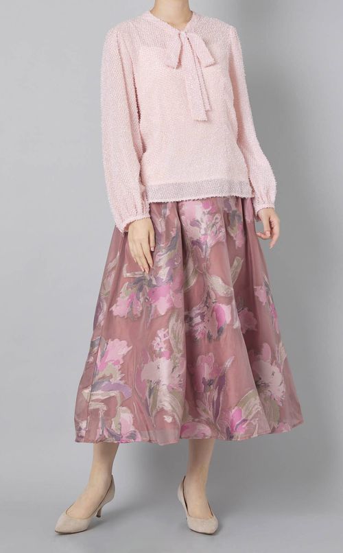 カットジャガードボータイブラウス