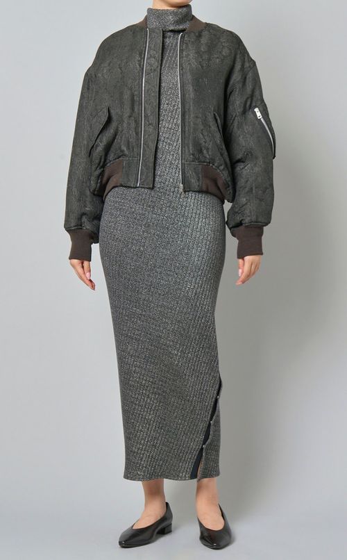 ハイネックラメリブロングワンピース