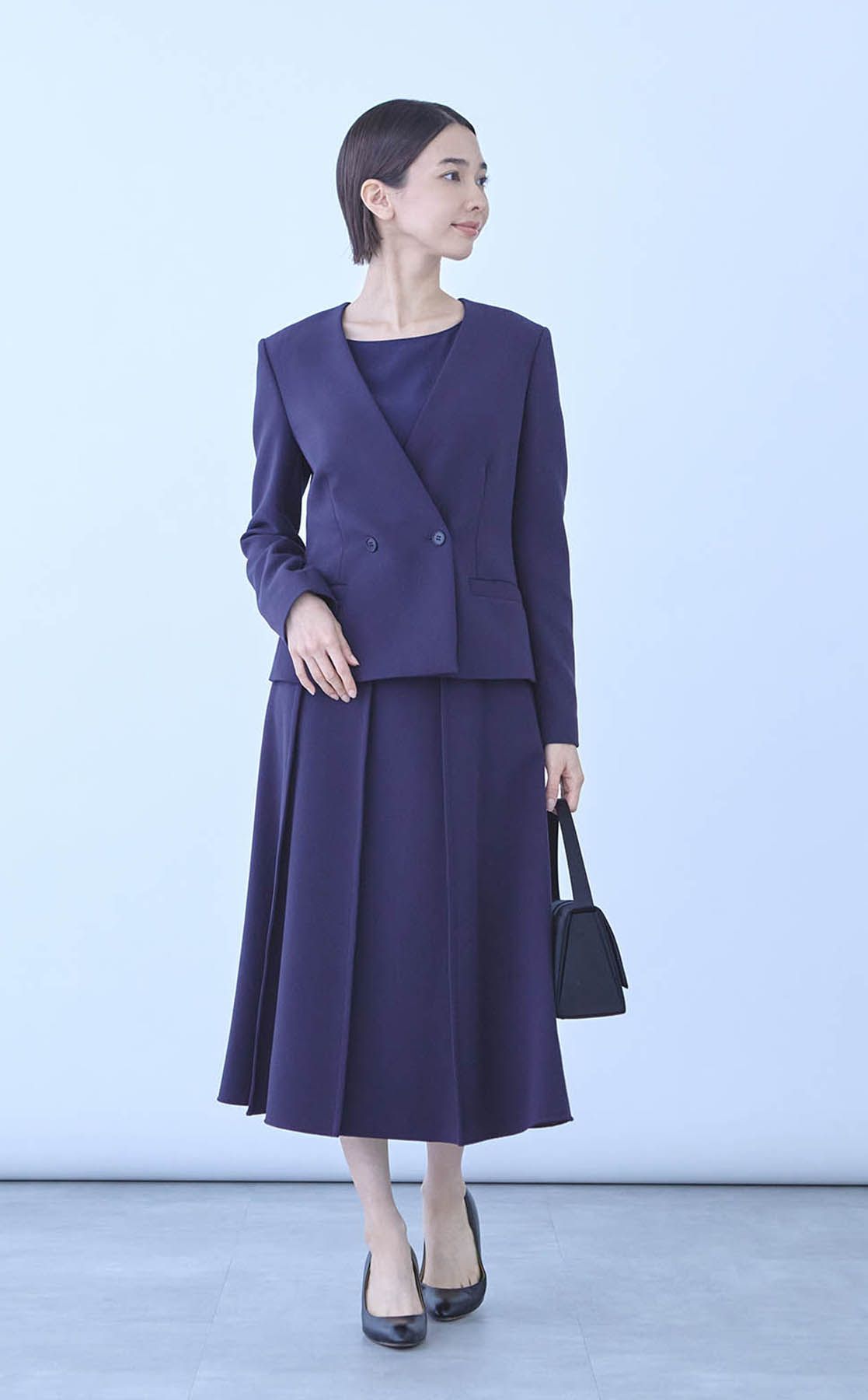 Theory luxe ノーカラージャケット濃紺　36 Theory luxe｜ノーカラーダブルジャケット