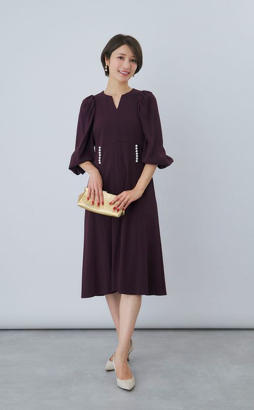 パール付バルーンスリーブワンピース