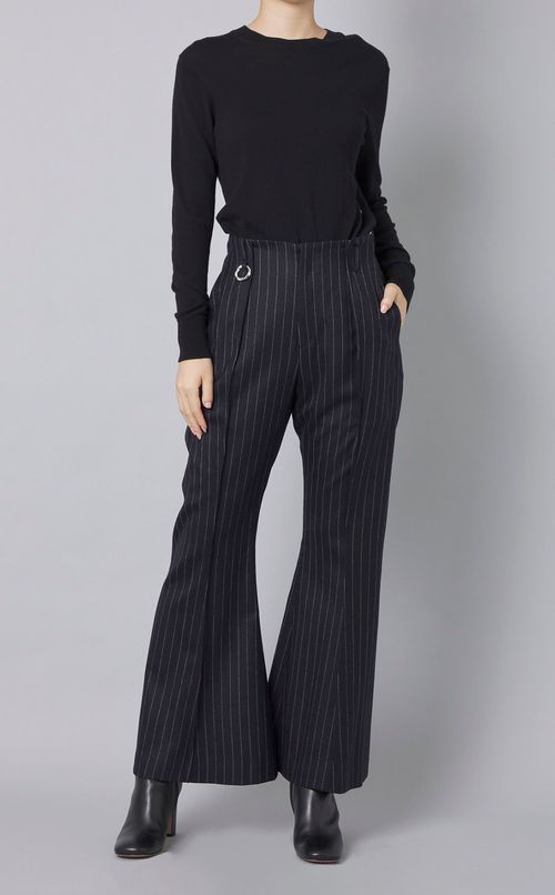 ピンストライプウールフレアパンツ