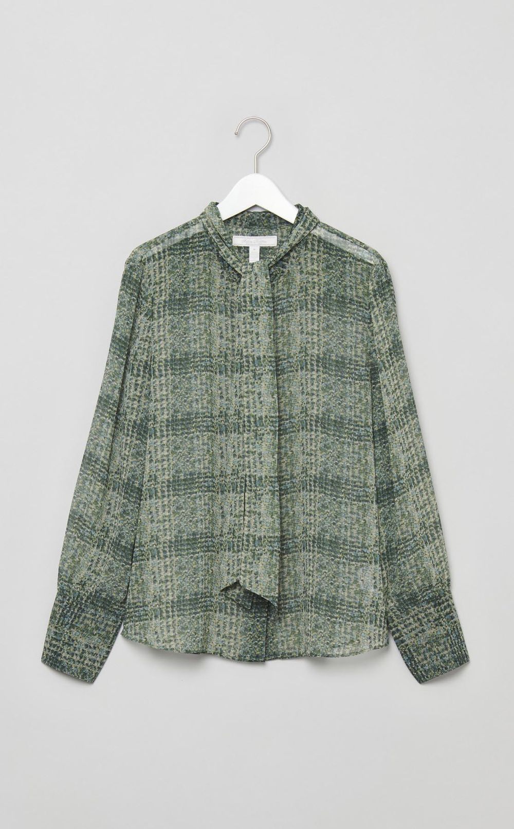 シアーチェックボウタイブラウス