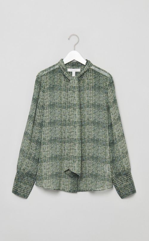 シアーチェックボウタイブラウス