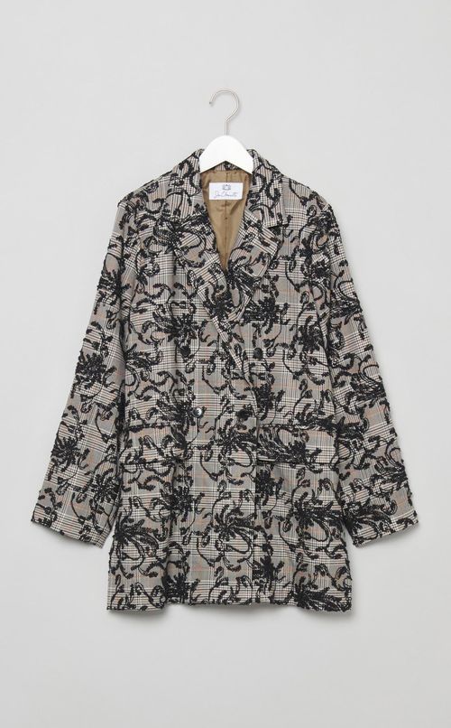 フラワー刺繍チェックジャケット
