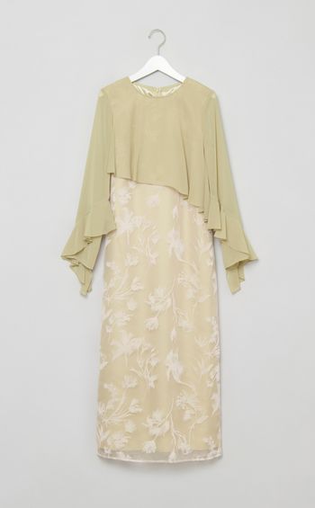 フレアスリーブフラワー柄ワンピース