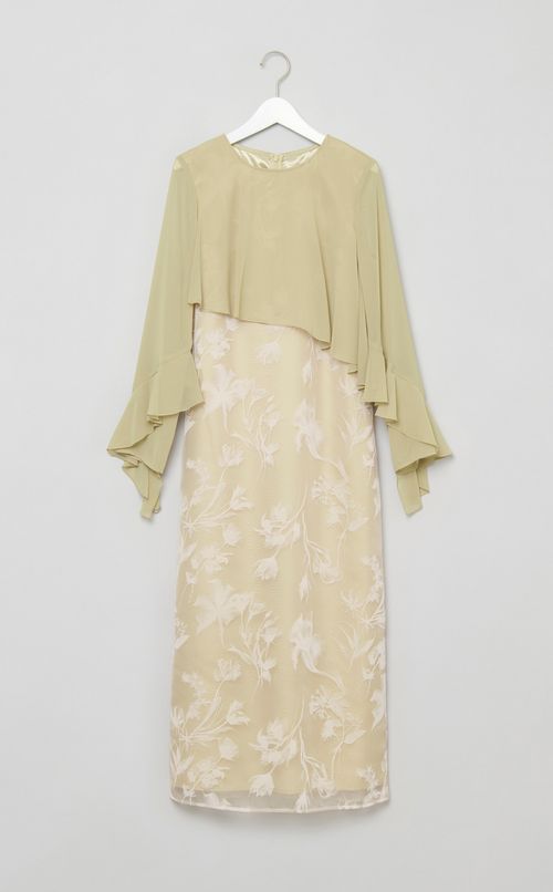 フレアスリーブフラワー柄ワンピース