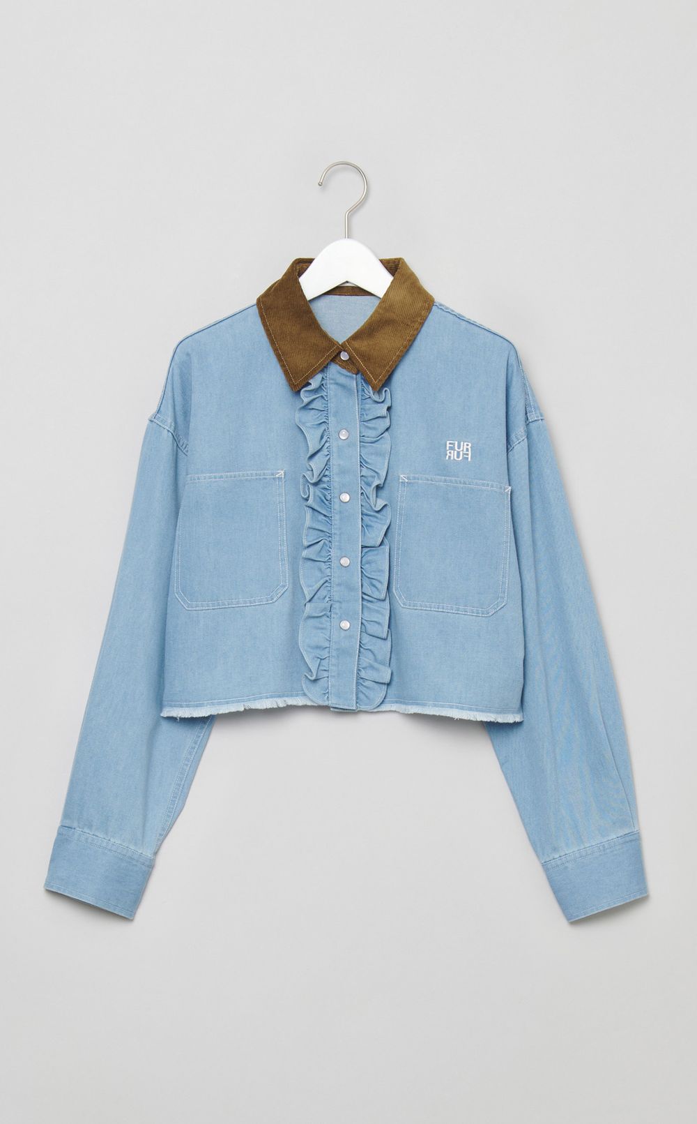 ロゴ刺繍フリルシャツ