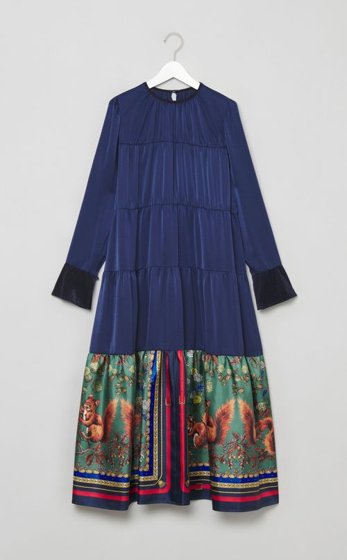 スカーフ柄ティアードワンピース