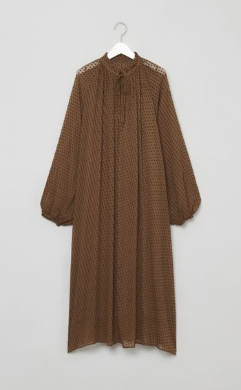 シルク混ドットギャザーワンピース