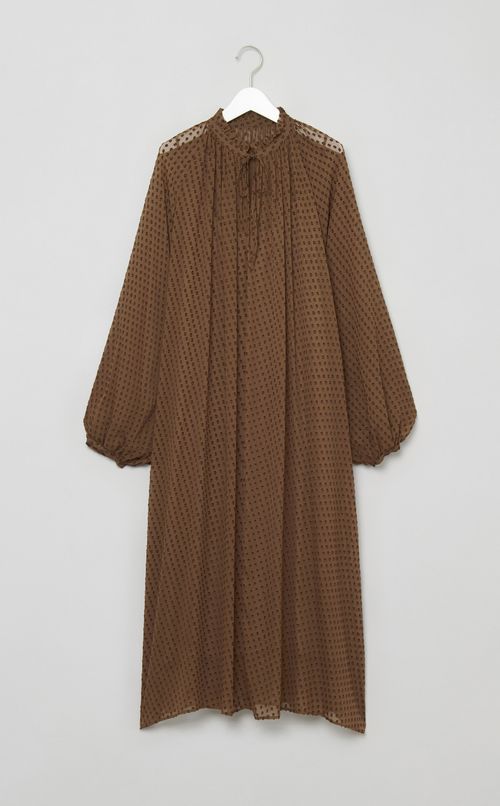 シルク混ドットギャザーワンピース