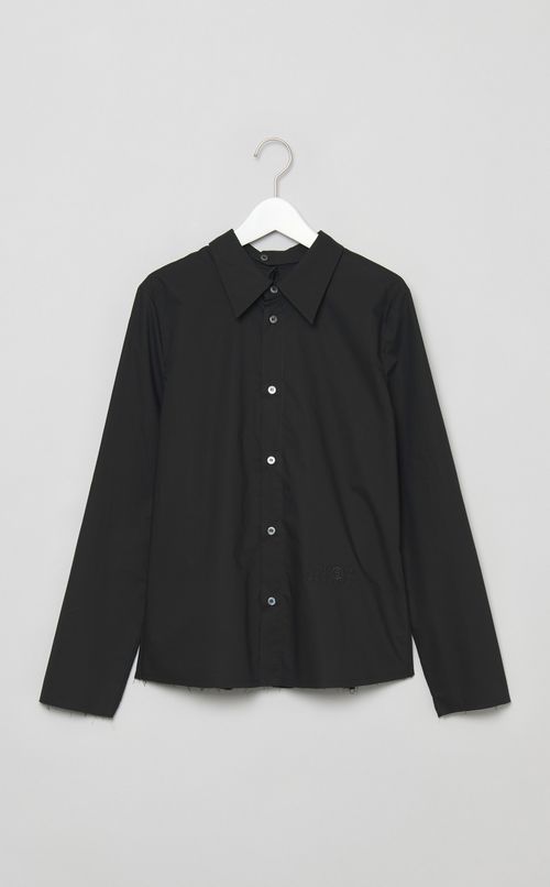 コットンポプリンワイドネックシャツ