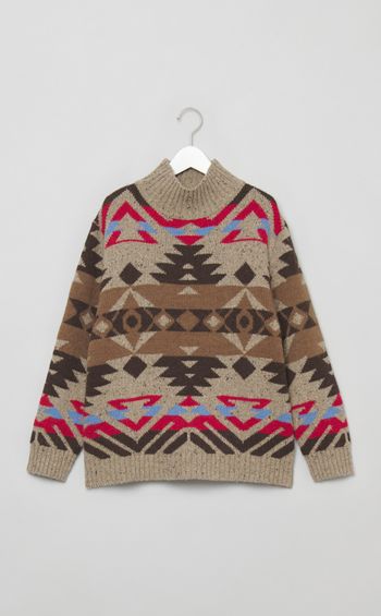 ウールハイネックトライバルニット