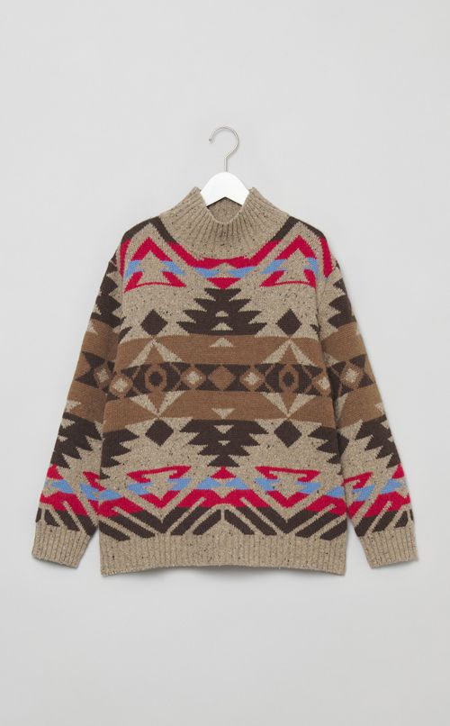 ウールハイネックトライバルニット