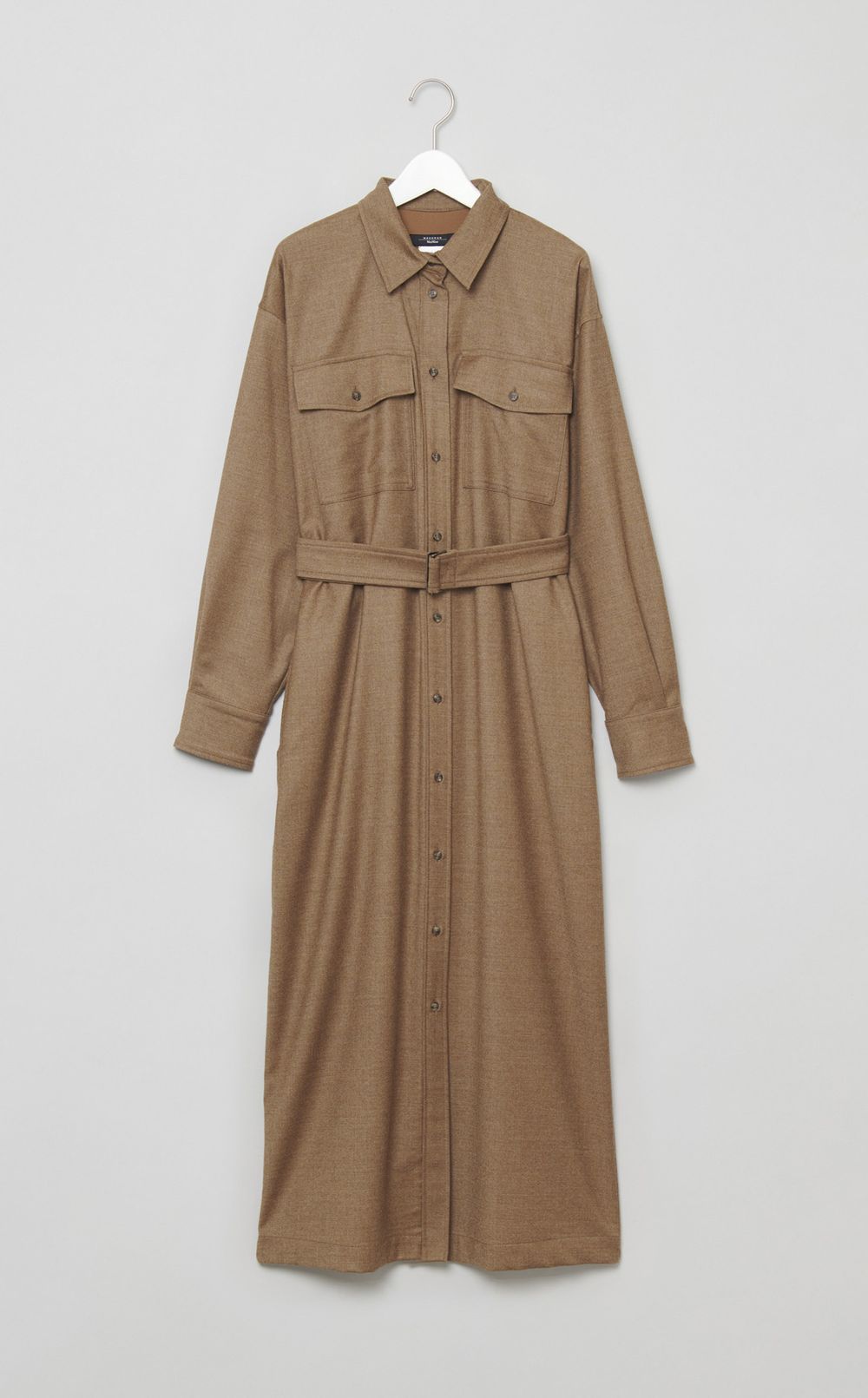 ウールベルテッドロングシャツワンピース