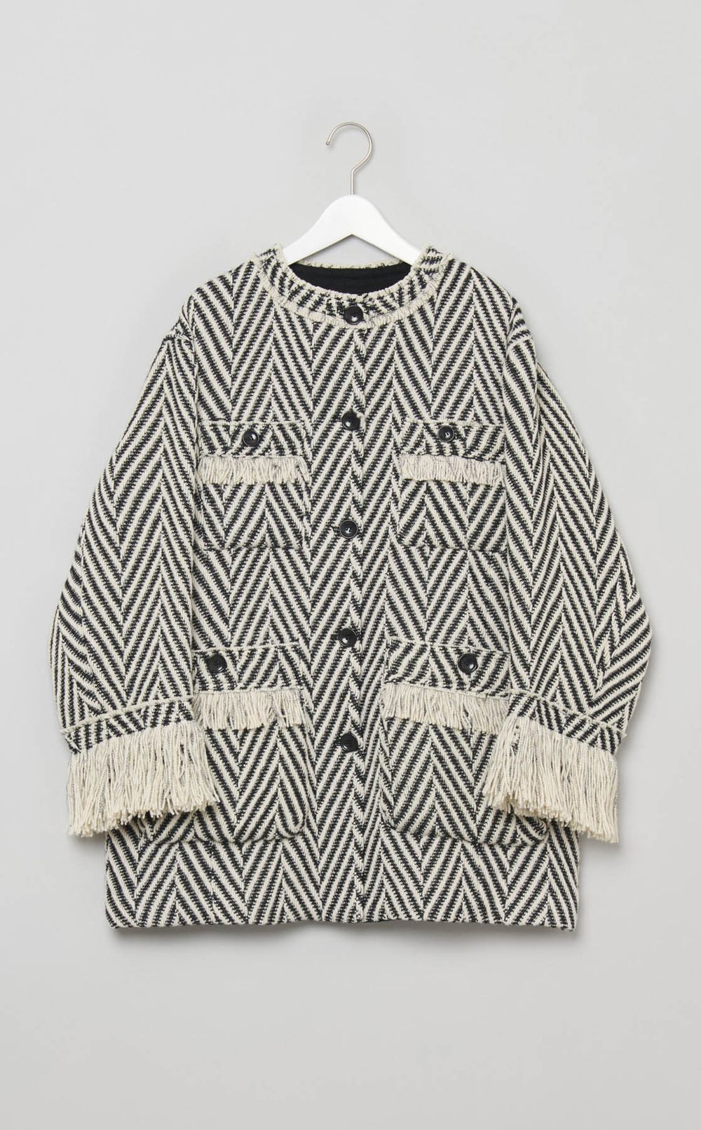 フリンジツイードノーカラーコート